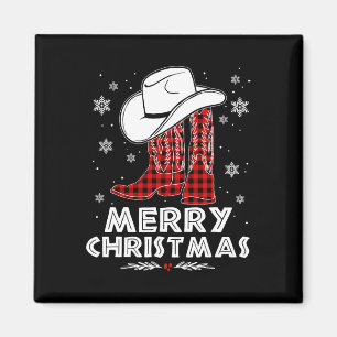 Imã Feliz Natal Botas de Cowboy Vermelho Xadrez Búfalo