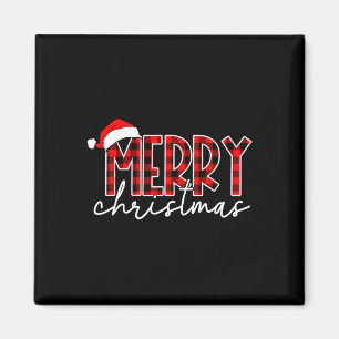 Imã Feliz Natal Buffalo Vermelho Xadrez Santa Hat Xmas
