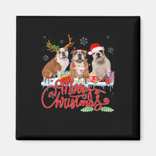 Imã Feliz Natal Bulldog Papais noeis Reindeer Light