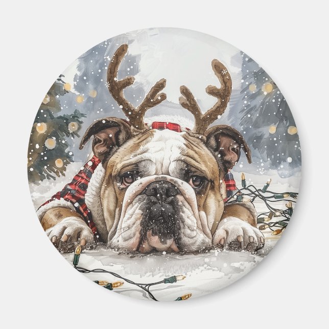 Imã Feliz Natal - Bulldog Reindeer (Frente)