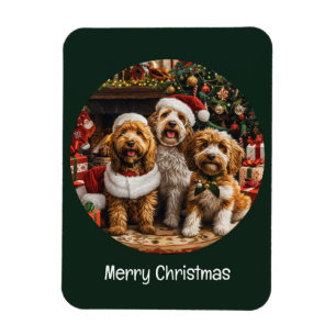 Ímã Feliz Natal Cachorro de Cachorro de Goldendoodle