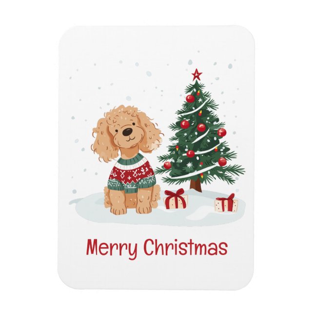 Ímã Feliz Natal Cachorro Goldendoodle (Vertical)