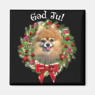 Imã Feliz Natal Cachorro Pomerânia Norueguês Coroa de