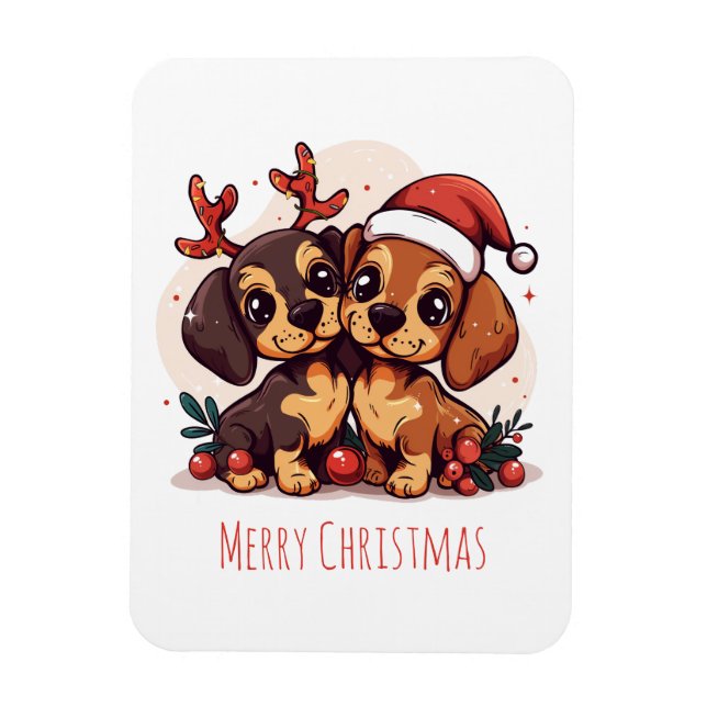 Ímã Feliz Natal Cachorros Dachshund (Vertical)