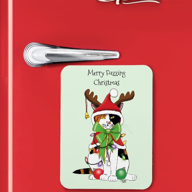 Ímã Feliz Natal Calico Cat (Criador carregado)