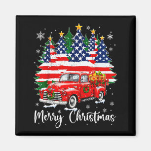 Imã Feliz Natal Caminhão Vermelho Antigo Bandeira EUA