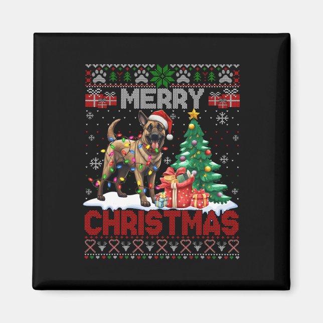 Imã Feliz Natal Cão Belga Malinois Lover Ugly Xm (Frente)