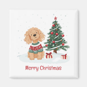 Imã Feliz Natal Cão de Goldendoodle