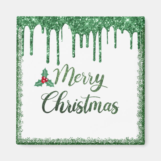Imã Feliz Natal - Cereja brilhante verde (Frente)