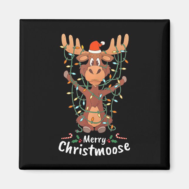 Imã Feliz Natal Christmoose Árvore de Natal Luzes (Frente)