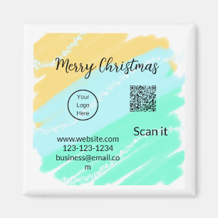 Imã Feliz Natal Código QR comercial amarelo verde
