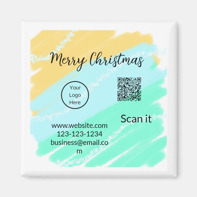 Imã Feliz Natal Código QR comercial amarelo verde (Frente)