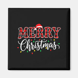 Imã Feliz Natal Com Família de Xadrez Preto e Vermelho