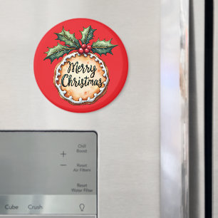 Imã Feliz Natal Cookie com Holly Berries