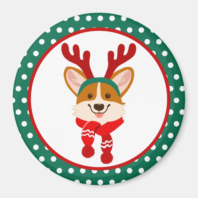 Imã Feliz Natal Corgi Dog Magnet (Frente)