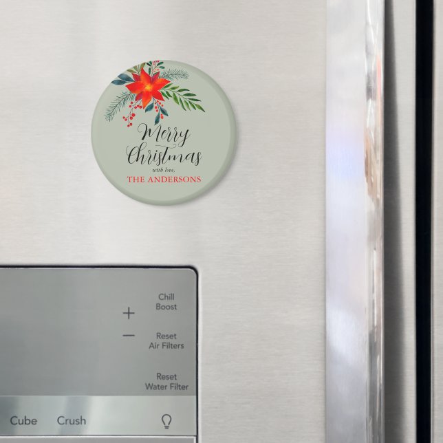 Imã Feliz Natal da Poinsettia Vermelha Personalizada (In Situ (Fridge))
