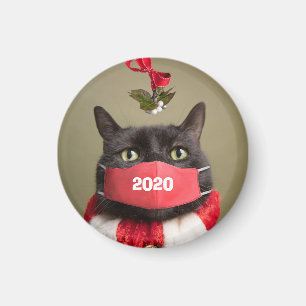 Imã Feliz Natal de 2020 Gato em Máscara de Rosto Covi