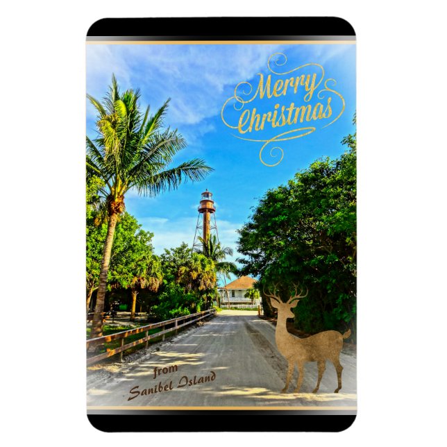 Ímã Feliz Natal do Farol FL da Ilha Sanibel (Vertical)