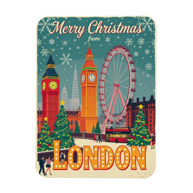 Ímã Feliz Natal do London Vintage Retro (Vertical)