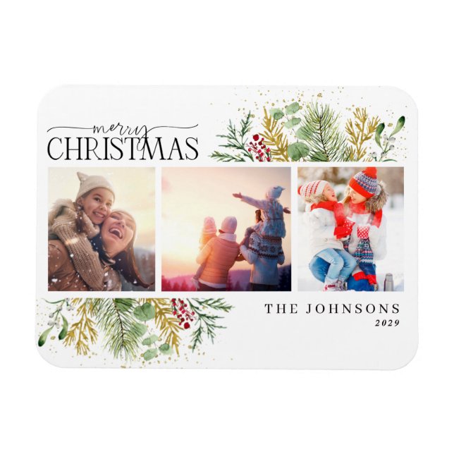 Ímã Feliz Natal Dourado Foto Botânica de inverno Holid (Horizontal)