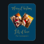 Ímã Feliz Natal Dourado Nome Fotográfico Azul<br><div class="desc">Cartão de festivo e bonito para sua família e amigos. Um presente de excelente para vovó e vovô.</div>