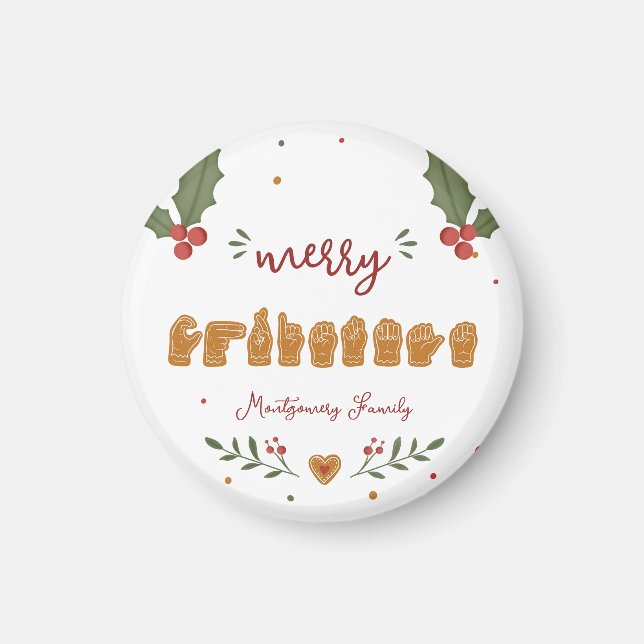 Imã Feliz Natal em ASL Personalizado com Mãos de Bisco (Frente)