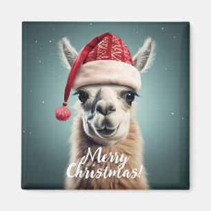 Imã Feliz Natal Engraçado, Cute Lllama Alpaca Santa Ha
