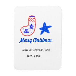 Ímã Feliz Natal estrela azul meias vermelhas nome data