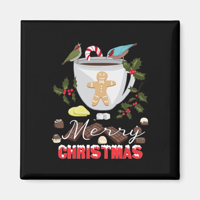 Imã Feliz Natal Festa Engraçado de Chá Retro Tea Choco (Frente)