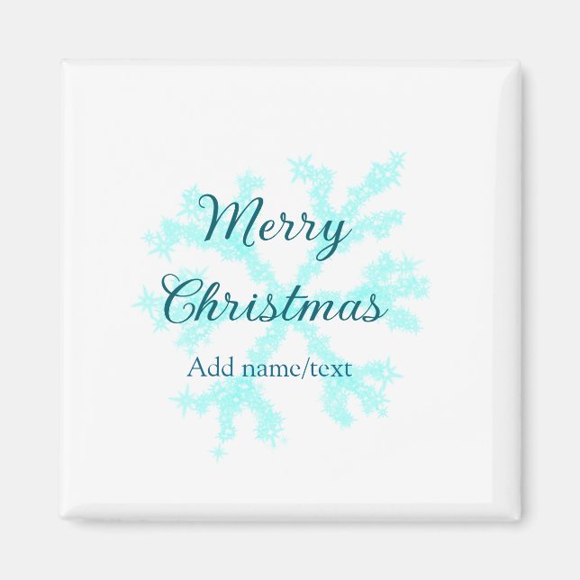 Imã Feliz Natal flocos de neve azuis brilhando (Frente)