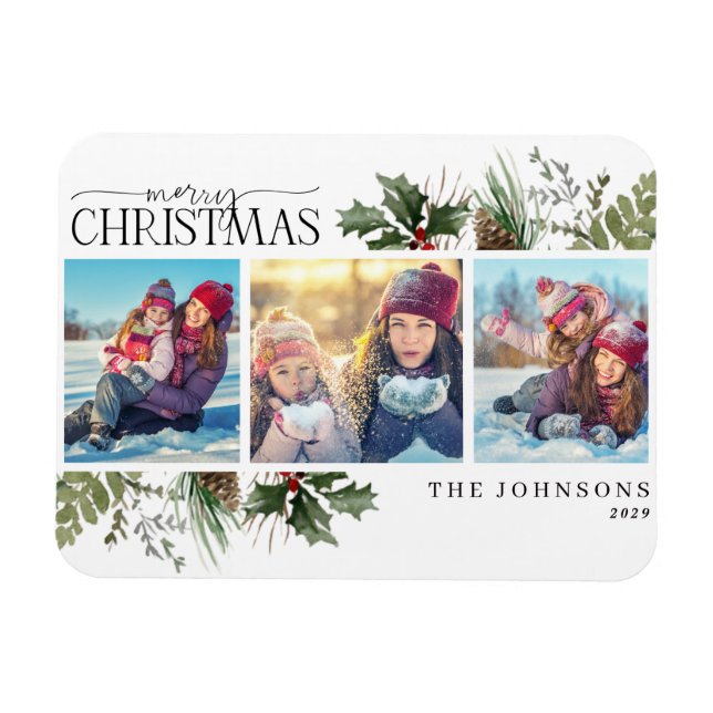 Ímã Feliz Natal Floresta Berry Pinecone Fotografia Mag (Horizontal)