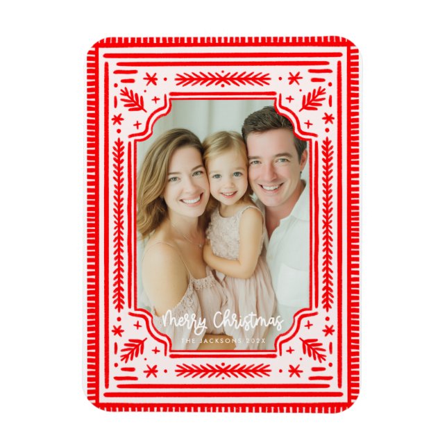 Ímã Feliz Natal Folk Red Skandinavian Design (Vertical)