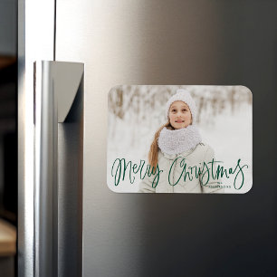 Ímã Feliz Natal - Foto de Script Verde Impressionante