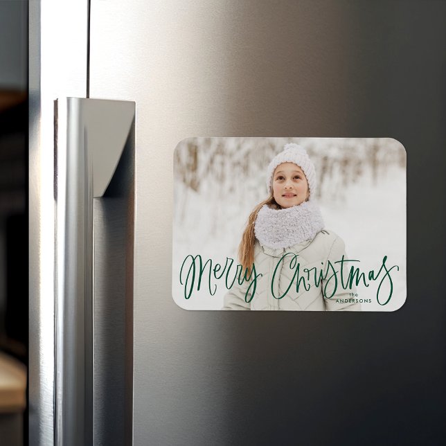 Ímã Feliz Natal - Foto de Script Verde Impressionante (Criador carregado)
