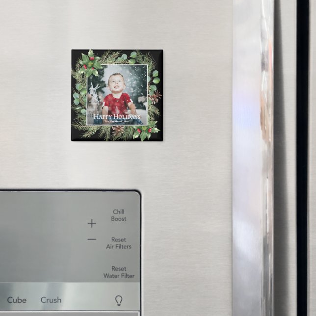Imã Feliz Natal Foto Folhagem Quadrada (In Situ (Fridge))