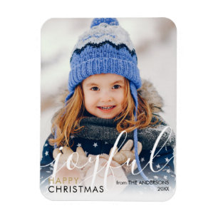 Ímã Feliz Natal Foto Moderno Script Alegre Chic