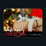 Ímã Feliz Natal Gato Adicione Sua Foto Personalizada<br><div class="desc">Feliz Gato De Natal Adiciona Sua Foto Personalizada - Tipografia De Feriado Com Uma Citação De Feriado Divertido E Sua Fotografia. Com o texto do script de tendência em Vermelho Brilho e Cinzas. Uma citação engraçada e fofa para os Pet-Lovers de Natal, feriados e época de inverno. Divertido para toda...</div>