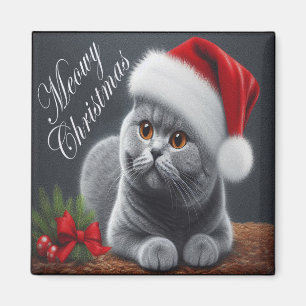 Imã Feliz Natal Gato de Papais noeis de Shorthair Brit