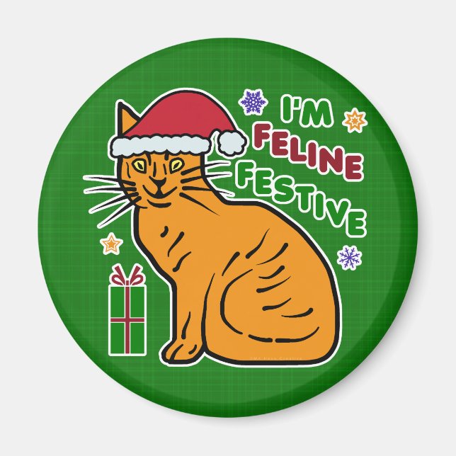 Imã Feliz Natal Gato Felino Férias Festivas (Frente)