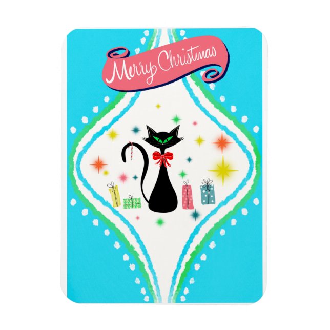 Ímã Feliz Natal Gato Siames Retro  (Vertical)
