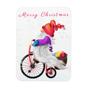 Ímã Feliz Natal - Gnomo Engraçado com Bicicleta e Pre