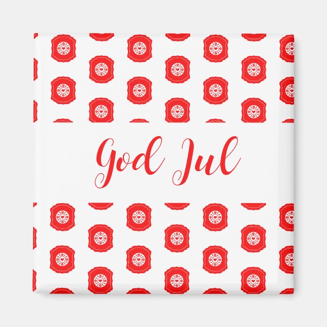 Imã Feliz Natal God Jul padrão escandinavo presente (Frente)