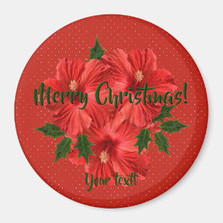 Imã Feliz Natal Hibiscus Holly Holiday Vermelho e Verd