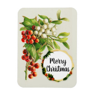 Ímã Feliz Natal Holly Berries Vintage Gift Magnet