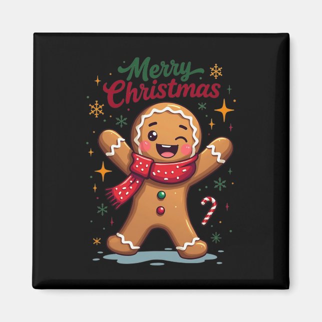 Imã Feliz Natal Homem de Biscoito Ginger Cute Festa de (Frente)