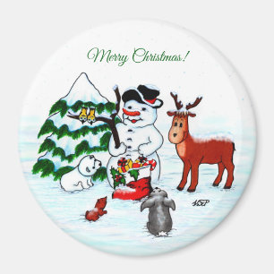 Imã Feliz Natal! Homem de Neve com Amigos