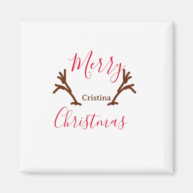 Imã Feliz Natal, marrom-rena-chifre, feriado (Frente)