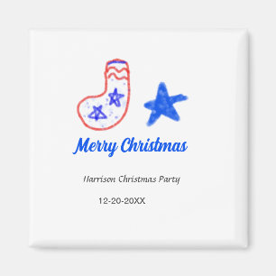 Imã Feliz Natal meia vermelha estrela azul nome data