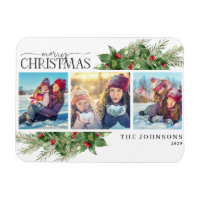 Feliz Natal Moderno Holly Berry Fotografia Magnet