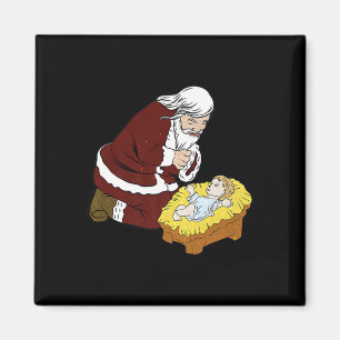 Imã Feliz Natal Papai Noel ajoelhado com por